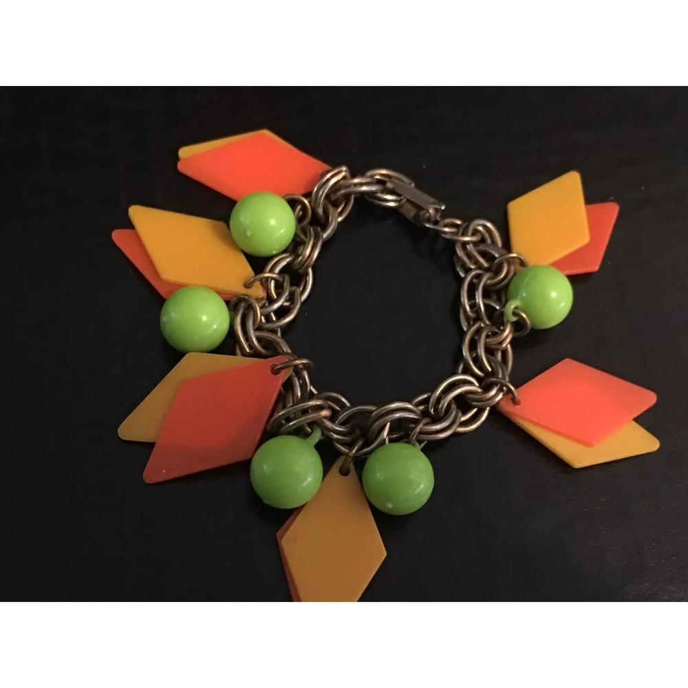 VINTAGE Neon Plastic 60s disco hippie celluloid Mod Charm BRACELET